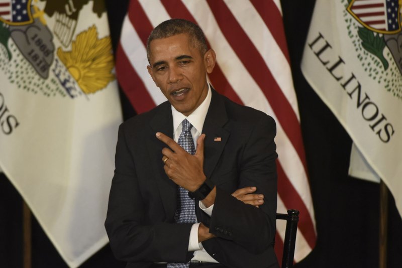 U.S. President Barack Obama speaks to students and faculty at the University of Chicago Law School, where he taught constitutional law for over a decade, in Chicago on April 7, 2016. Obama discussed his nominee to the Supreme Court, Judge Merrick Garland, and continued to call on the Senate to give him a fair hearing and and up or down vote. Photo by David Banks/UPI