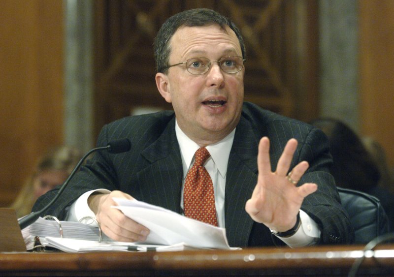 Former Federal Emergency Management Agency (FEMA) Director Michael Brown testifies before a Senate Homeland Security and Government Affairs Committee hearing on Hurricane Katrina and the role of the Department of Homeland Security and FEMA, in Washington on February 10, 2006. (UPI Photo/Kevin Dietsch)