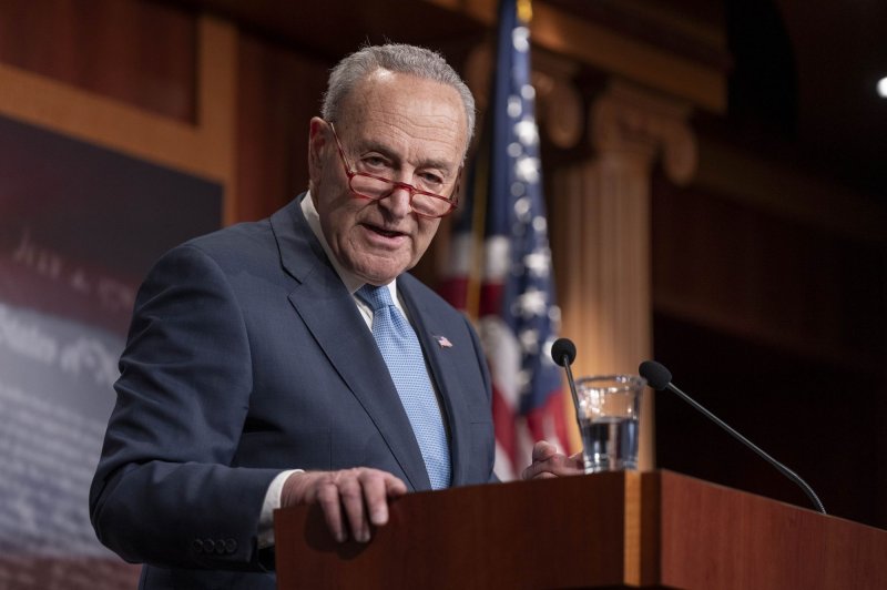 Senate Majority Leader Charles Schumer, D-N.Y., hailed the chamber for passing a continuing resolution to keep the government open on Wednesday. Photo by Ken Cedeno/UPI