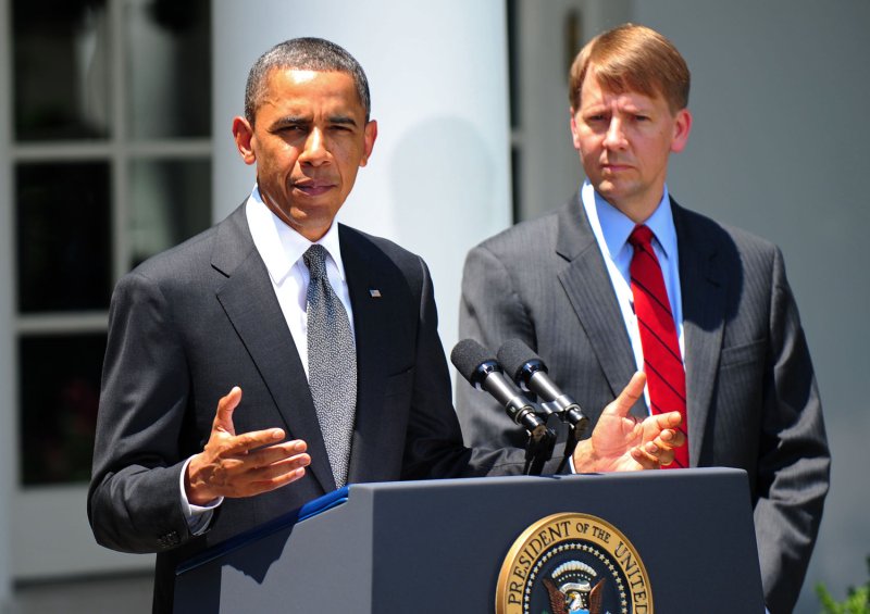 President Barack Obama annouces Richard Cordray (R) as his nominee to be the Director of the Consumer Financial Protection Bureau in the Rose Garden at the White House in Washington on July 18, 2011. UPI/Kevin Dietsch