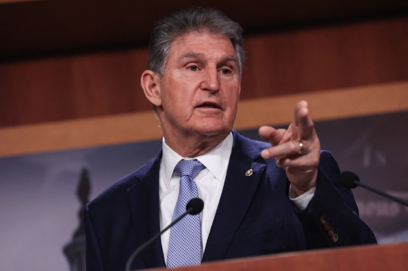 Senator Joe Manchin (D-WV) speaks at a press conference called to announce the Banning Russian Energy Imports Act on Capitol Hill on March 3. File Photo by Jemal Countess/UPI