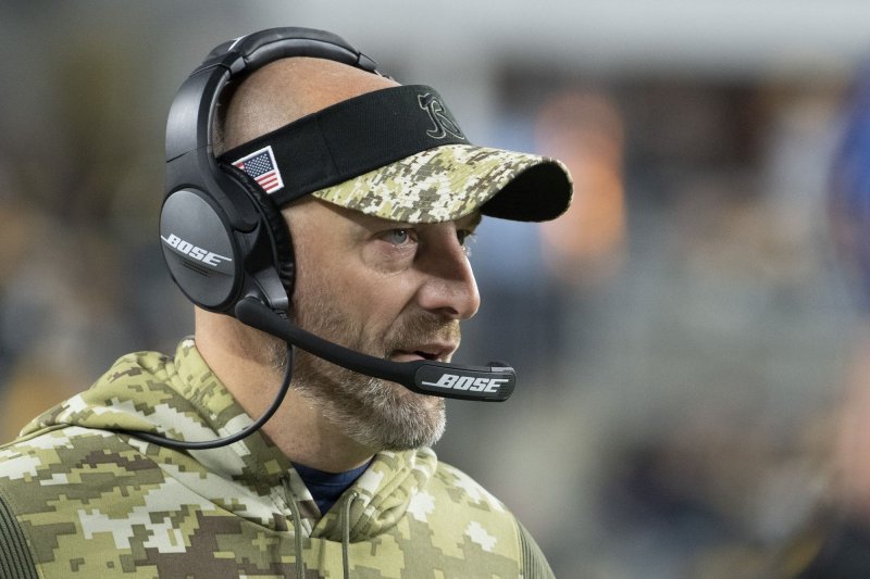 Former Chicago Bears head coach Matt Nagy, shown Nov. 8, 2021, was with the Kansas City Chiefs for five seasons from 2013-17 before leaving for Chicago. File Photo by Archie Carpenter/UPI