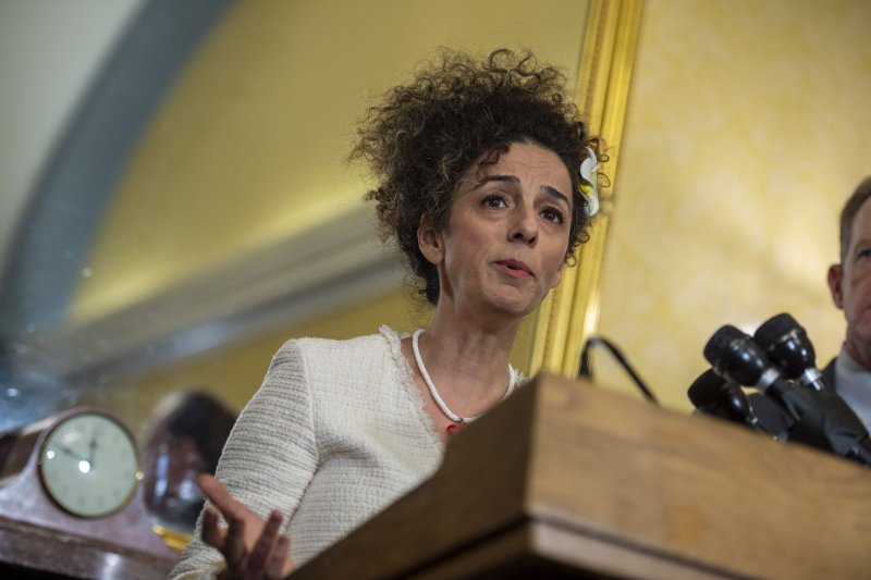 American Journalist Masih Alinejad speaks during a news conference holding Iran responsible for trying to silence dissidents at the U.S. Capitol on December 2, 2021. Three have been named in a second attempt on her life on Friday. File Photo by Bonnie Cash/UPI