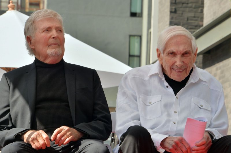 Puppeteers Sid (L) and Marty Krofft listen to comments during an unveiling ceremony honoring them with the 2,687th star on the Hollywood Walk of Fame in Los Angeles in 2020. Marty died Saturday at the age of 86. File Photo by Jim Ruymen/UPI