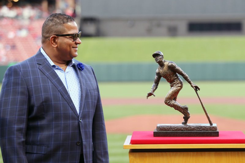 Luis Clemente (pictured), one of Roberto Clemente's sons, presents the Roberto Clemente Award before a game between the Pittsburgh Pirates and St. Louis Cardinals in May 2019. File Photo by Bill Greenblatt/UPI | <a href="/News_Photos/lp/596451ca4314b09195013c8c2058e365/" target="_blank">License Photo</a>