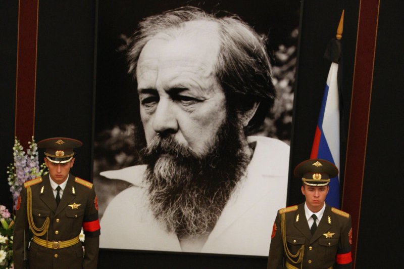 The body of writer and former Soviet dissident Alexander Solzhenitsyn lies in state in the Academy of Science in Moscow on August 5, 2008. On February 13, 1974, the Soviet Union expelled Solzhenitsyn. File Photo by Anatoli Zhdanov/UPI