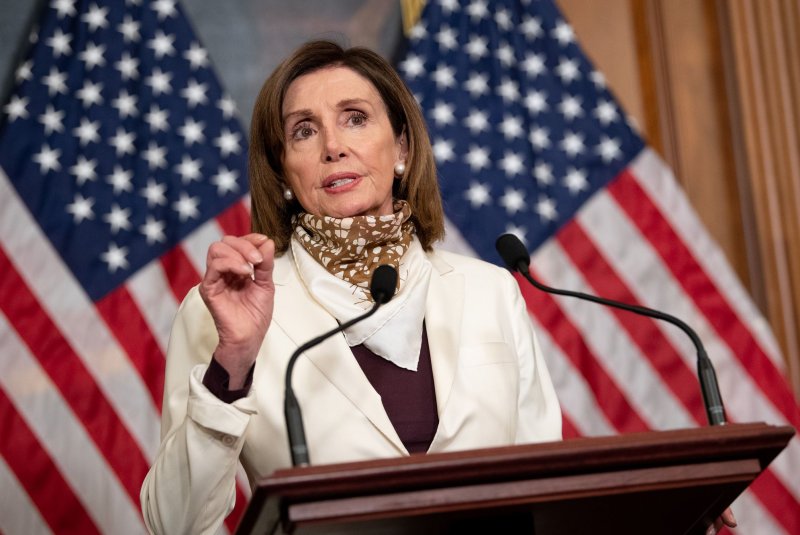 Speaker of the House Nancy Pelosi, D-Calif., speaks after the House of Representatives passed its fourth coronavirus relief bill, HR 266, the Pay Check Protection and Health Care Enhancement Act on Thursday. Photo by Kevin Dietsch/UPI