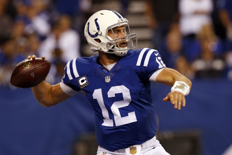 Indianapolis Colts quarterback Andrew Luck (12). Photo by John Sommers II/UPI