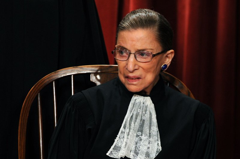 Supreme Court Justice Ruth Bader Ginsburg poses for a portrait inside the Supreme Court building in Washington in 2010. On Thursday, the justice apologized for comments critical of Republican presidential candidate Donald Trump. File photo by Roger L. Wollenberg/UPI