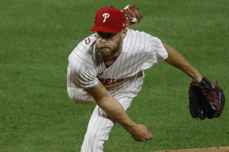 Philadelphia Phillies starting pitcher Zack Wheeler throws in the sixth inning against the Arizona Diamondbacks on Monday at Citizens Bank Park in Philadelphia. Photo by Laurence Kesterson/UPI