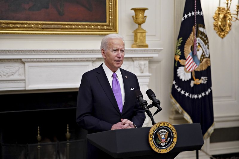 President Joe Biden speaks about his administration's COVID-19 response at the White House on Thursday. Photo by Al Drago/UPI