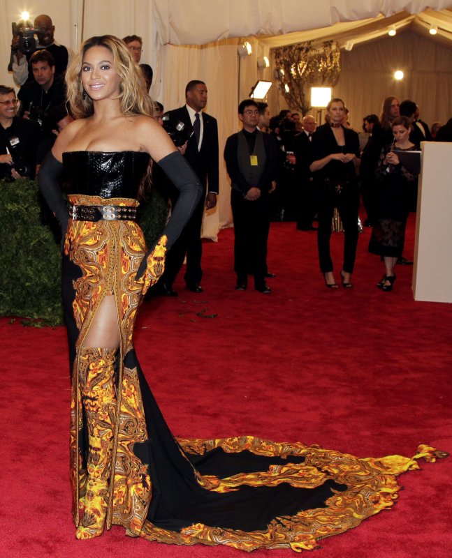 Beyonce arrives on the red carpet at the Costume Institute Benefit at the Metropolitan Museum of Art in New York City on May 6, 2013. UPI/John Angelillo