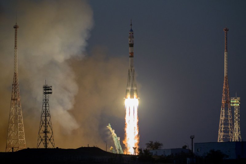 The Soyuz MS-22 rocket launched to the International Space Station with Expedition 68 astronaut Frank Rubio of NASA, and Russian cosmonauts Sergey Prokopyev and Dmitri Petelin of Roscosmos onboard Wednesday. NASA Photo by Bill Ingalls/UPI | <a href="/News_Photos/lp/399c391cf8e12b9b5671b5ec3145029c/" target="_blank">License Photo</a>