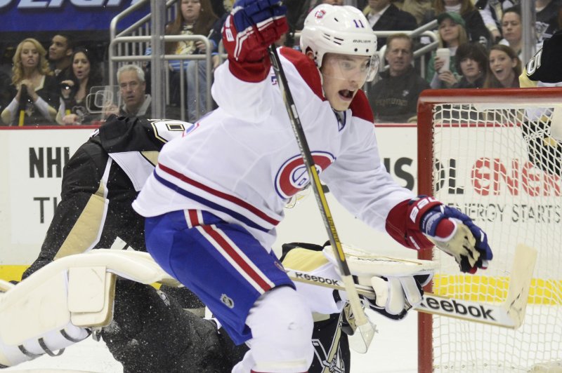 Brendan Gallagher and the Montreal Canadiens take on the Calgary Flames on Tuesday. Photo by Archie Carpenter/UPI
