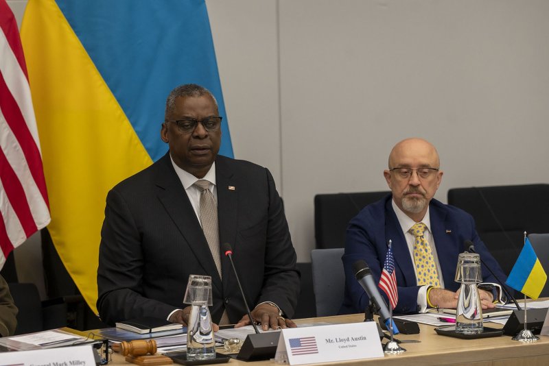 U.S. Secretary of Defense Lloyd Austin (L) and Ukrainian Defense Minister Oleksii Reznikov (R) attend the NATO defense ministers meeting in Brussels, Belgium on October 12. They spoke on the phone on Friday after Austin's call with Russian Minister of Defense Sergei Shoigu. Photo courtesy of NATO