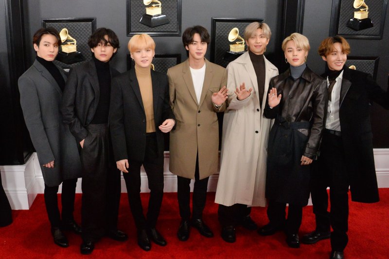 BTS gave a behind-the-scenes look at a rehearsal for its "Permission to Dance" music video. File Photo by Jim Ruymen/UPI