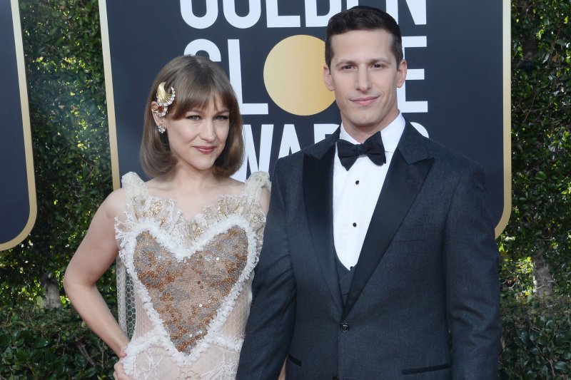 "Hotel Transylvania" star Andy Samberg (R) and his wife, Joanna Newsom, attend the 76th annual Golden Globe Awards in January 2019. File Photo by Jim Ruymen/UPI