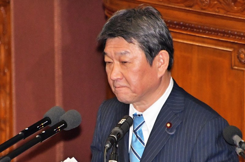 Japanese Foreign Minister Toshimitsu Motegi was asked about immigration policy on Friday. File Photo by Keizo Mori/UPI