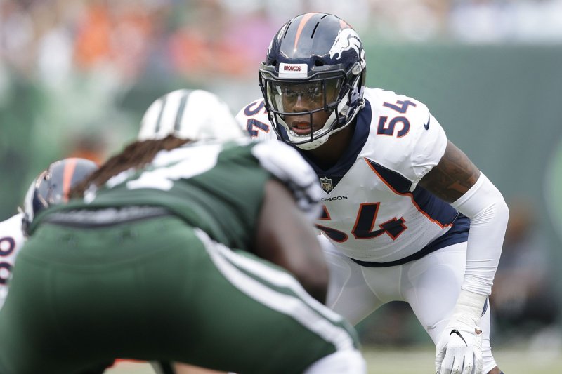 Former Denver Broncos and Oakland Raiders linebacker Brandon Marshall was a surprising cut at the end of the Raiders' training camp. File Photo by John Angelillo/UPI | <a href="/News_Photos/lp/88d48a5627bd1434ba1ba600300f2260/" target="_blank">License Photo</a>