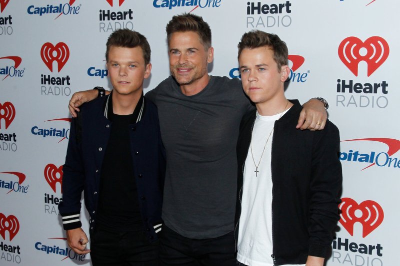 Rob Lowe (C), pictured with sons Matthew Lowe and John Owen Lowe (R), stars with John Owen Lowe in the new series "Unstable." File Photo by James Atoa/UPI