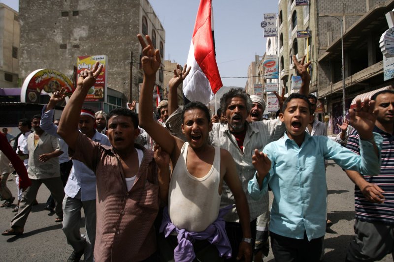 Tribesmen celebrate in Yemen's second-largest city Taez (Taiz), a flashpoint of anti-regime demonstrations south of the capital Sanaa, on June 5, 2011, as hundreds of people took to the streets to celebrate the departure of long term President Ali Abdullah Saleh, wounded in a blast June 3, and who left for treatment in Saudi Arabia. UPI\Mohammad Abdullah | <a href="/News_Photos/lp/a90b51a73c79a674ec333a9a78f254d1/" target="_blank">License Photo</a>