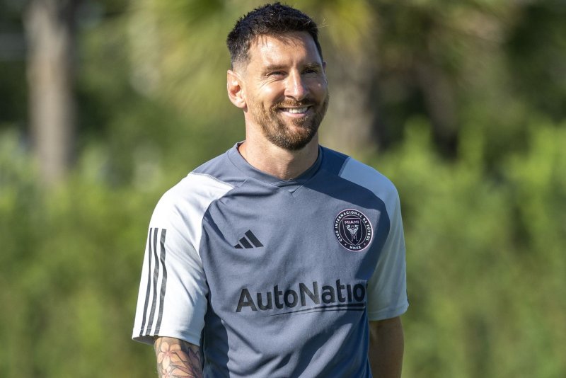 Lionel Messi participated in his first training session with Inter Miami on Tuesday in Fort Lauderdale, Fla. Photo by Gary I Rothstein/UPI