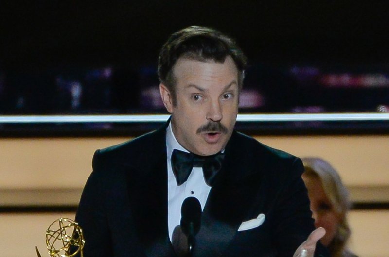 Jason Sudeikis accepts the Outstanding Comedy Series award for "Ted Lasso" onstage during the 74th annual Primetime Emmy Awards in Los Angeles in September 2022. Sudeikis and the cast will meet with President Joe Biden Monday to discuss mental health. File Photo by Mike Goulding/UPI