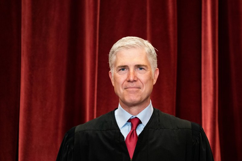 U.S. Supreme Court Justice Neil Gorsuch is the only justice on the court who refuses to wear a mask. File Pool Photo by Erin Schaff/UPI