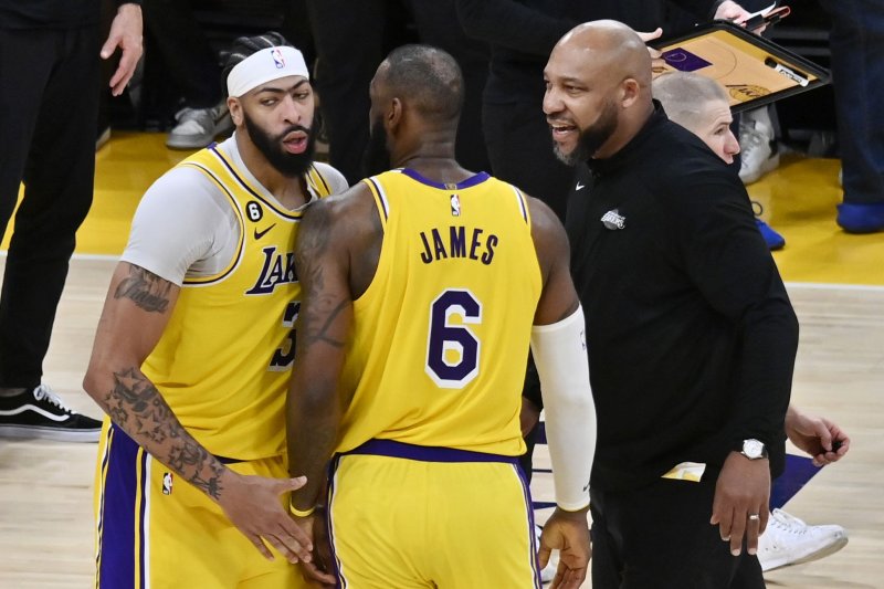 Center Anthony Davis (L) and forward LeBron James helped the Los Angeles Lakers rally past the Phoenix Suns on Thursday in Los Angeles. File Photo by Jim Ruymen/UPI