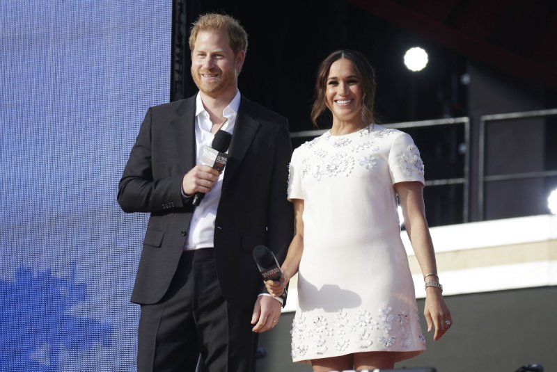 Meghan Markle (R), pictured with Prince Harry, broke her silence on Queen Elizabeth II's death and the impact it's had on her family. File Photo by John Angelillo/UPI