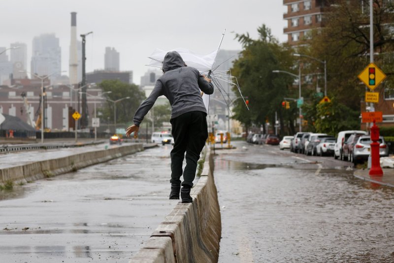 A surge of strong storms across the Eastern Seaboard on Sunday brought predictions of winds gusting as high as 50 mph around New York City and Boston. File Photo by John Angelillo/UPI