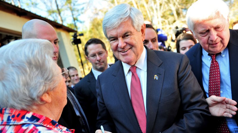 Republican presidential candidate Newt Gingrich greets supporters following a barbeque rally in Waterloo, South Carolina on January 19, 2012. South Carolina will hold it's primary on Saturday, January 21. UPI/Kevin Dietsch