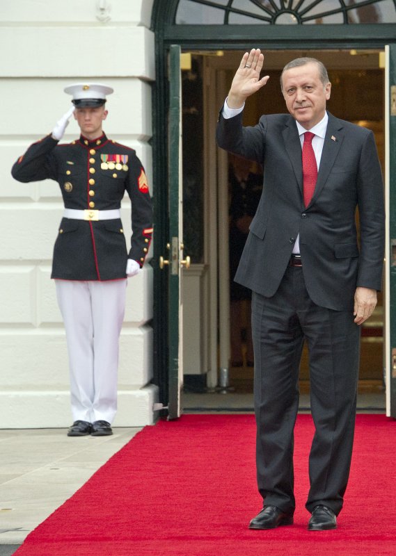 Turkish President Recep Tayyip Erdogan, here at the White House on March 31, apologized in a letter to Russian President Vladimir Putin for Turkey's downing of a Russian warplane in November, the Kremlin said Monday. Pool photo by Ron Sachs/UPI | <a href="/News_Photos/lp/2813760f9c0319e92e52cc06d1e096c0/" target="_blank">License Photo</a>