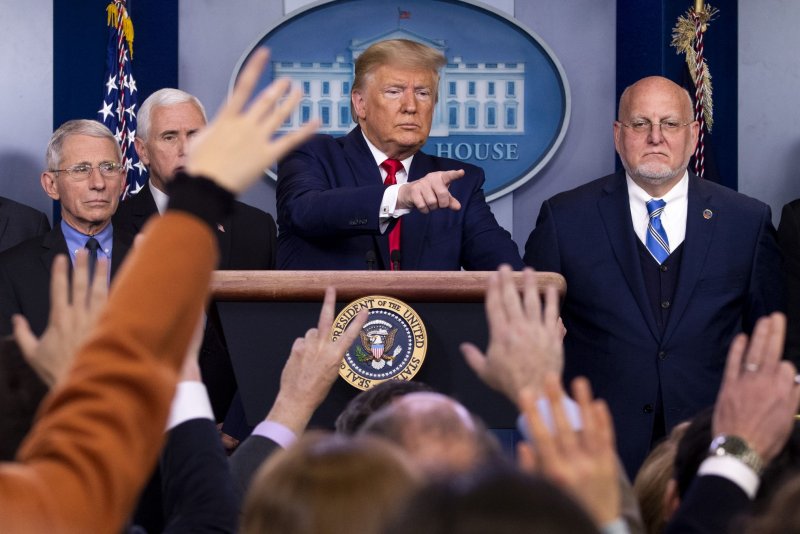 Then-President Donald Trump delivers a briefing on the COVID-19 outbreak at the White House in Washington, D.C., on February 29, 2020. File Photo by Kevin Dietsch/UPI | <a href="/News_Photos/lp/23d6d16383f6552d063ff7c7de419826/" target="_blank">License Photo</a>