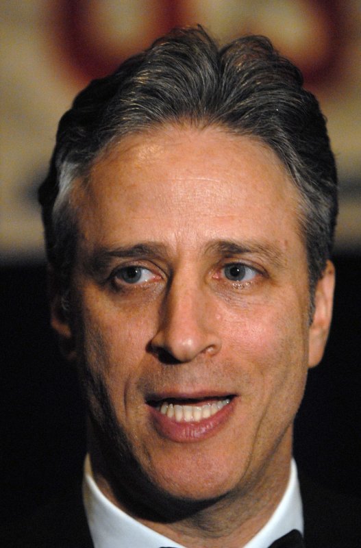 Comedian Jon Stewart speaks to the press after he received the USO Merit Award for charitable servicemember support at the USO-Metro Annual Awards dinner in Arlington, Virginia on March 25, 2008. (UPI Photo/Alexis C. Glenn)