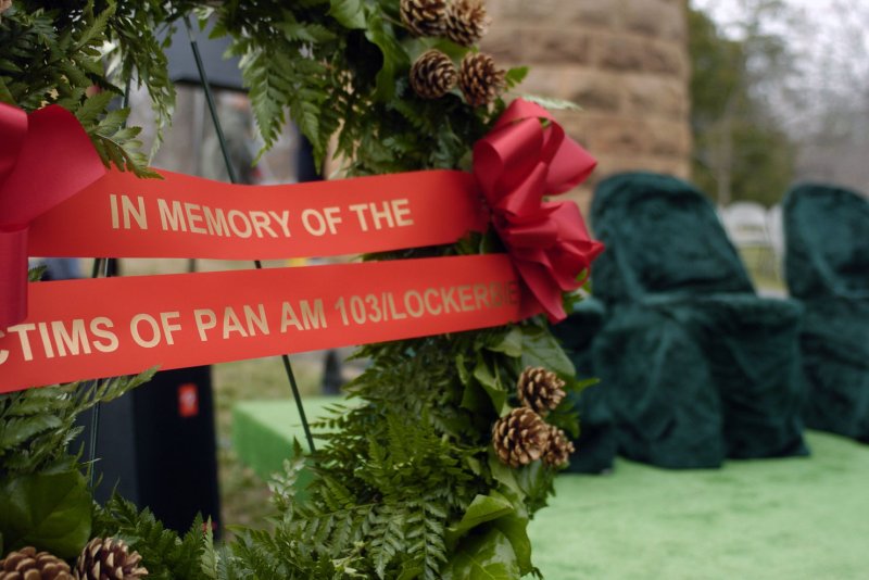 A Libyan suspect in the 1988 Lockerbie, Scotland, bombing of Pan Am Flight 103 pleaded not guilty Wednesday in U.S. District Court in Washington. Pictured is a 2007 Lockerbie bombing memorial at the 19th anniversary memorial service for the victims of Pan Am Flight 103 at Arlington National Cemetery in Arlington, Virginia. File photo by Alexis C. Glenn/UP