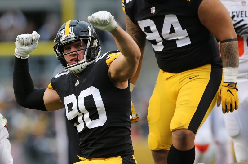 Pittsburgh Steelers outside linebacker T.J. Watt, shown Oct. 28, 2018, finished second to Los Angeles Rams defensive lineman Aaron Donald in NFL Defensive Player of the Year voting last season. File Photo by Aaron Josefczyk/UPI