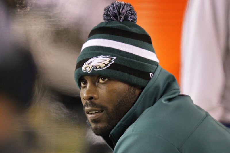 Philadelphia Eagles quarterback Michael Vick sits the bench on the injured list during play against the Carolina Panthers at Lincoln Financial Field in Philadelphia on November 26, 2012. (File/UPI/Laurence Kesterson)