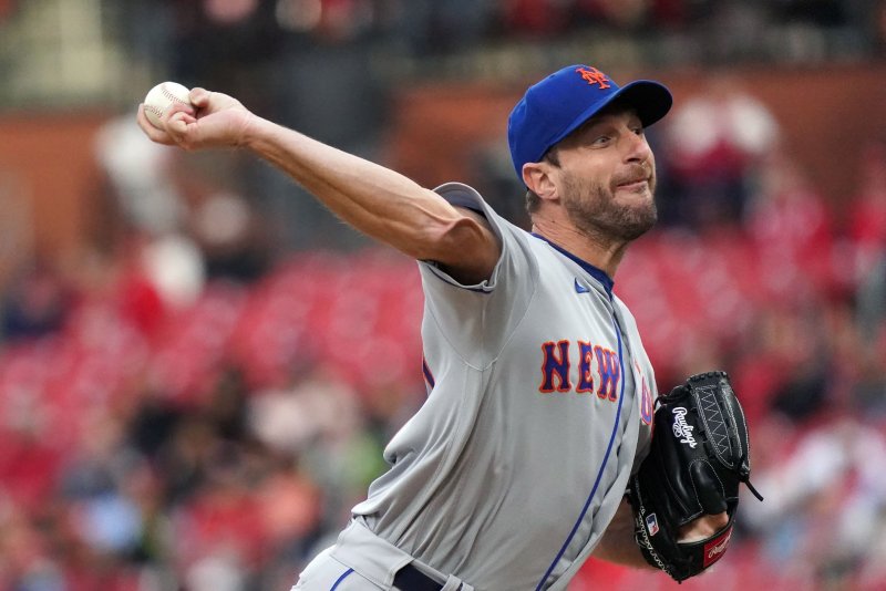 New York Mets starting pitcher Max Scherzer allowed four hits and three runs over six innings to earn his first win of 2023 on Thursday in Miami. File Photo by Bill Greenblatt/UPI