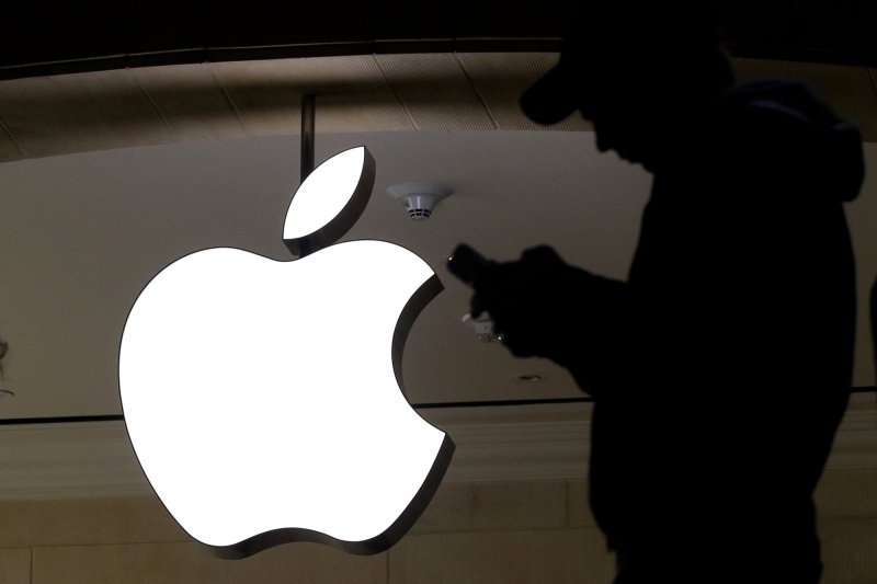 The Apple brand logo near the Apple Store in Grand Central Station in New York City on October 25, 2016. Apple's market valuation dropped under $2 trillion on Tuesday. File Photo by John Angelillo/UPI