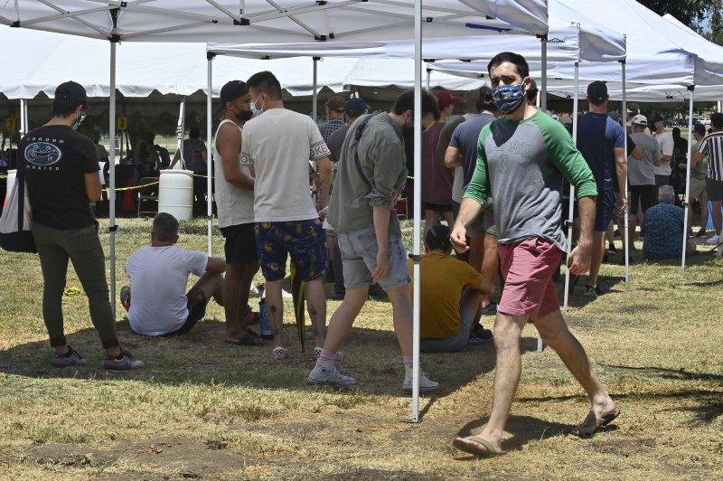A line forms at a monkeypox vaccination clinic at Balboa Park in Encino, Calif., on Aug. 6. File Photo by Jim Ruymen/UPI | <a href="/News_Photos/lp/c3f789259e7b7f6596f422b267fab175/" target="_blank">License Photo</a>