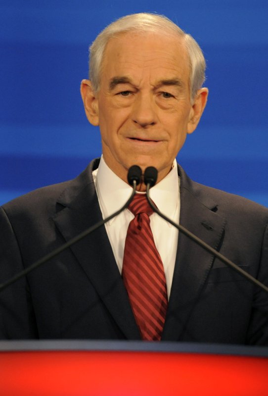 Republican presidential candidate Ron Paul has taken the lead in Iowa, new polling figures suggest. Pictured at the Dec. 15 Republican candidates' debate. UPI/Mike Theiler