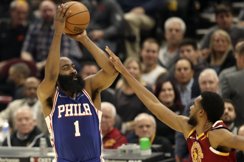 Philadelphia 76ers guard James Harden (L) will reunite with former teammate Russell Westbrook as part of a revamped Los Angeles Clippers roster. File Photo by Aaron Josefczyk/UPI