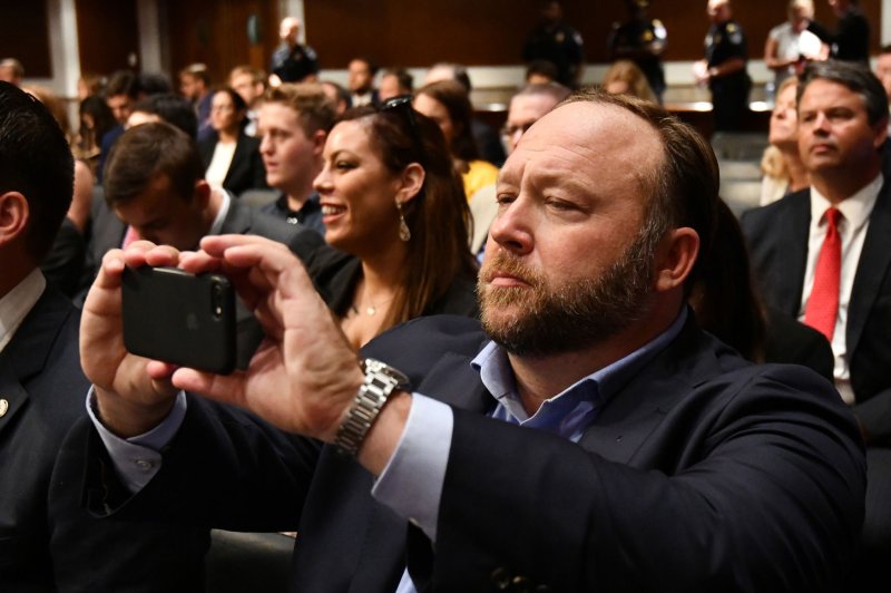 Infowars owner and host Alex Jones admitted on the witness stand Wednesday that the 2012 mass shooting at Sandy Hook Elementary School in Connecticut did occur after denying it for years. File Photo by Pat Benic/UPI