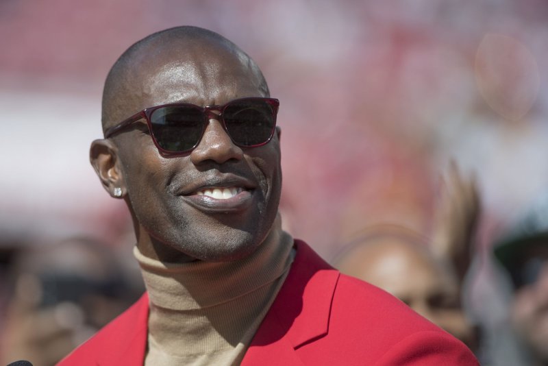 Terrell Owens waits to be inducted into the San Francisco 49ers Hall of Fame at half time of the 49ers-Pittsburgh Steelers game at Levi's Stadium in Santa Clara, Calif., on September 22, 2019. The NFL Hall of Fame turns 50 on December 7. File Photo by Terry Schmitt/UPI