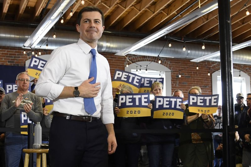 Democratic presidential candidate Pete Buttigieg held an early lead Tuesday evening as the Iowa Democratic Party began reporting caucus results. Photo by Mike Theiler/UPI | <a href="/News_Photos/lp/bc3f19a2cd033a7eb614c9e36c414c44/" target="_blank">License Photo</a>