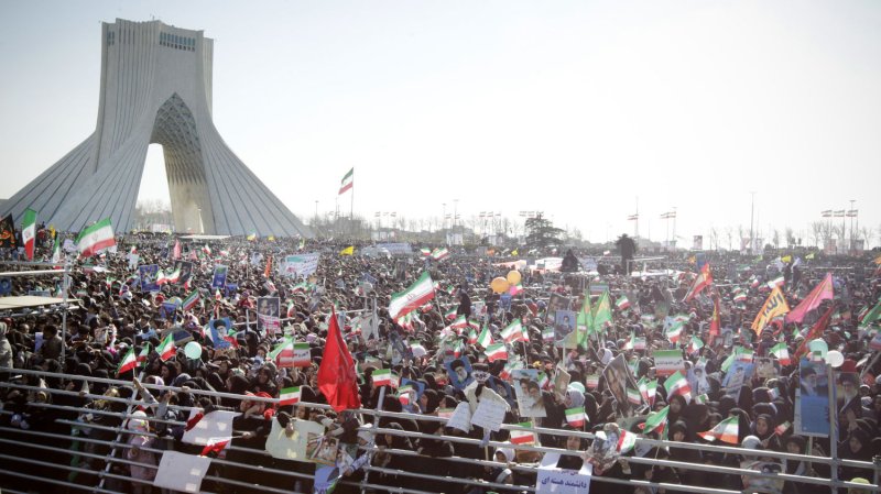 Iranians gather at Freedom Square in Tehran, Iran on February 11, 2012. UPI/Maryam Rahmanian | <a href="/News_Photos/lp/b0bb701d2825a46708fd676dfabd595a/" target="_blank">License Photo</a>