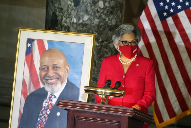 Rep. Joyce Beatty, D-Ohio, chairwoman of the Congressional of the Black Caucus, delivers remarks at ceremony honoring the late Rep. Alcee Hastings in Statuary Hall at the U.S. Capitol in Washington, D.C., on Wednesday. Photo by Tasos Katopodis/UPI | <a href="/News_Photos/lp/fdf576d8928a5ae4958434a15177dae0/" target="_blank">License Photo</a>