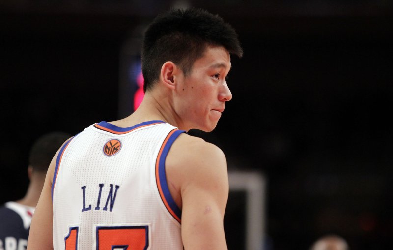 New York Knicks Jeremy Lin stands on the court in the second quarter against the Atlanta Hawks at Madison Square Garden in New York City on February 22, 2012. UPI/John Angelillo