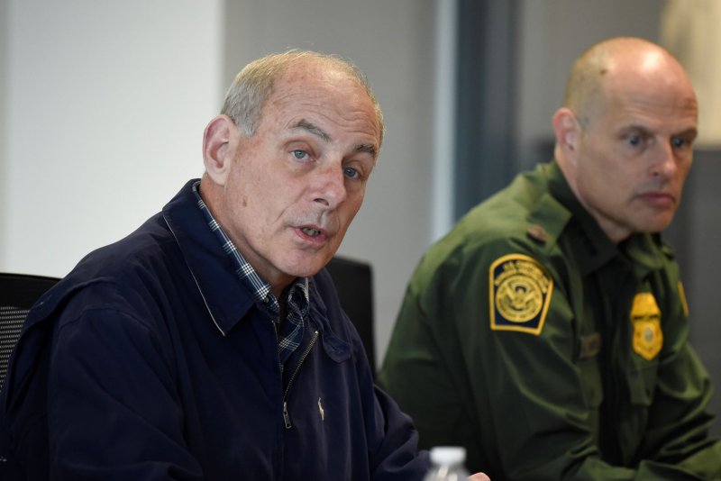 Homeland Security Secretary John Kelly (L), seen here alongside Border Patrol Chief Ronald Vitiello during a meeting in February, on Sunday said that under President Donald Trump, some cases of criminal behavior would lead to starting the deportation process as opposed to previous administrations, such as DUIs. File Photo by Howard Shen/UPI